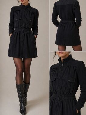 Vintage Valentino Miss V Black Military Zip-Front Mini Dress Black